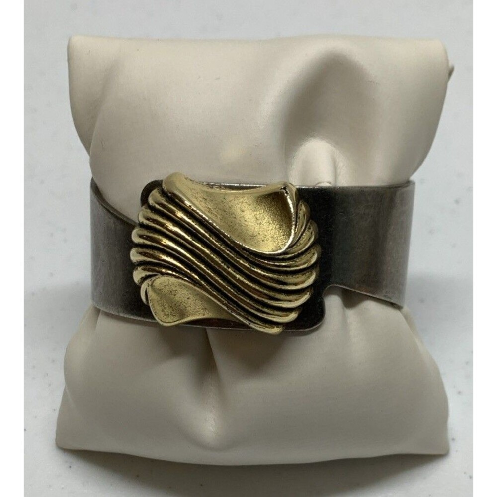 Vintage 1970s Sculptural Wave Cuff Bracelet Retro Modern Gold & Silver Tone - Picture 7 of 7